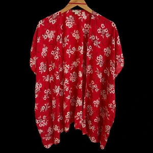 Loft size XS/S Red Floral Paisley Open Front Kimono Top Boho Beachy Cover Up
